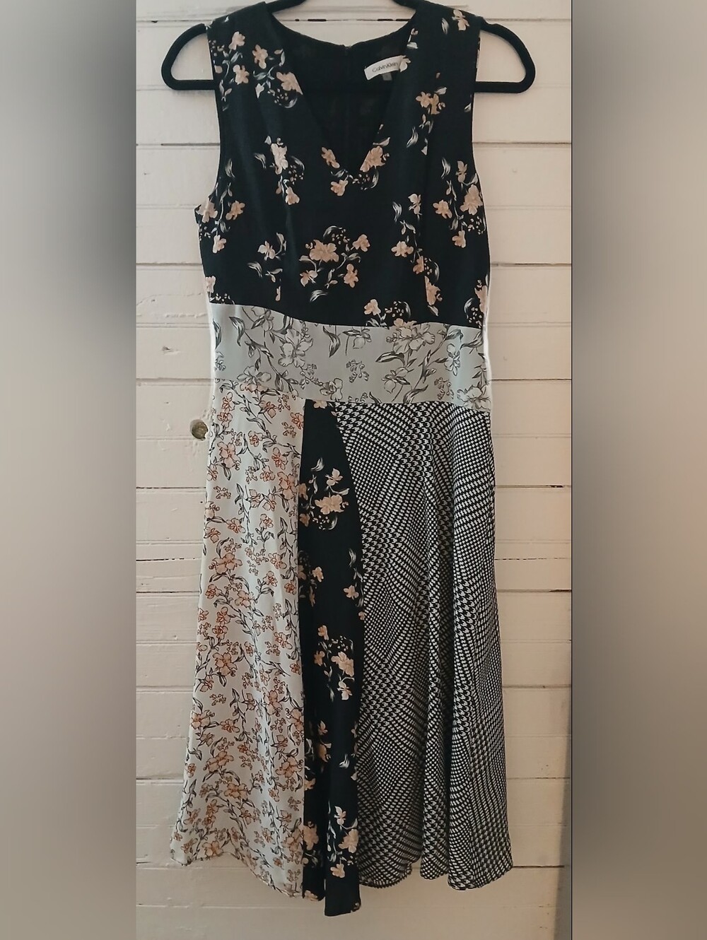 Calvin Klein Size 2 Houndstooth Patchwork Maxi Dress~ Like New